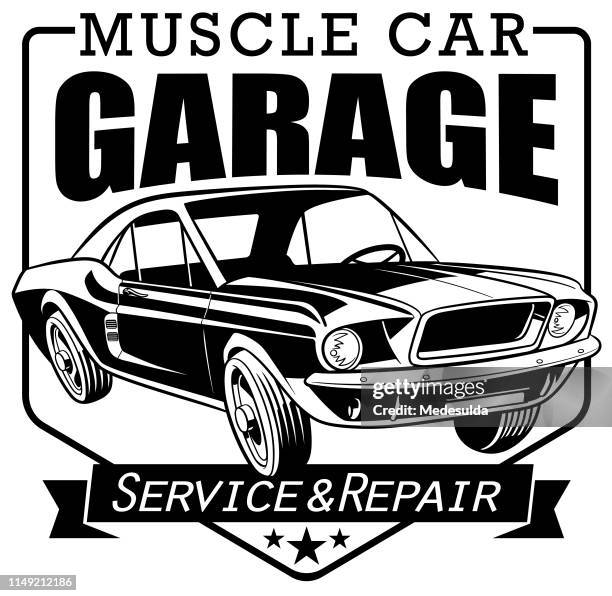 repair shop - old car side view stock illustrations