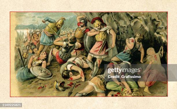 leonidas king of sparta dies at thermopylae 480 bc - sparta greece stock illustrations