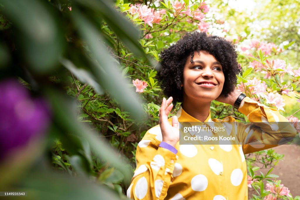 A young woman in a park.