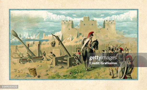 athens conquer the corinthian colony of syracuse in sicily at peloponnesian war - conflict stock illustrations