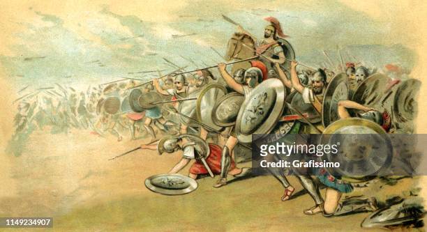 ilustrações, clipart, desenhos animados e ícones de ateniense na batalha de maratona 490 a.c. - greece
