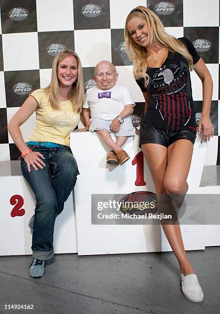 Jenn Gotzon, Verne Troyer and Jessa Hinton attend Perfect Dezign Celebrity Go Kart Tournament to Benefit American Diabetes Association at K1 Speed on...