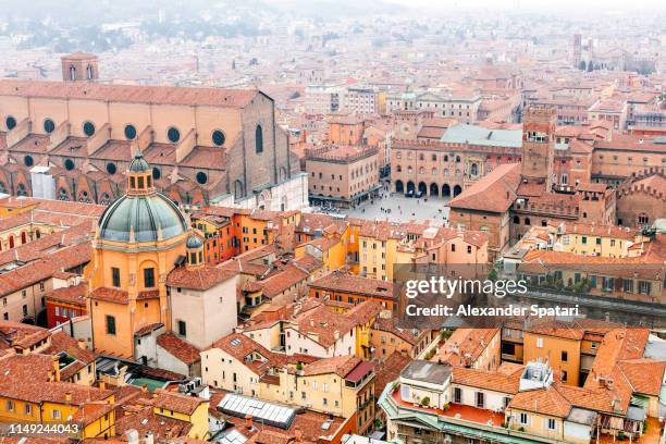 aerial view of bologna skyline, emilia-romagna, italy - bolonha imagens e fotografias de stock