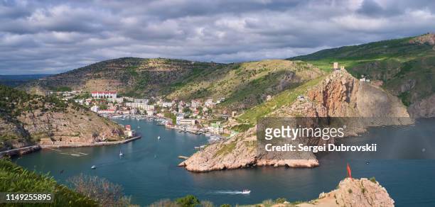 panorama view of balaclava town. bay of black sea. crimea - crimea stock pictures, royalty-free photos & images