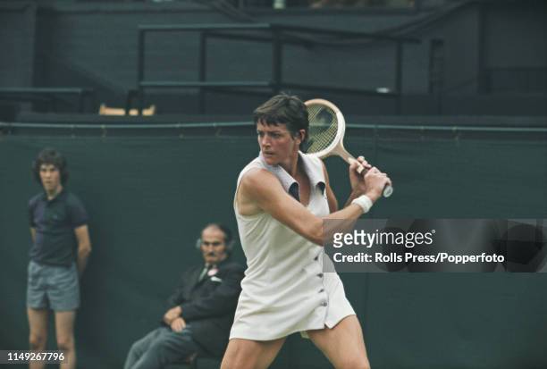 Australian tennis player Margaret Court pictured in action against fellow Australian tennis player Karen Krantzcke in the second round of the Women's...