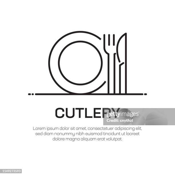 ilustraciones, imágenes clip art, dibujos animados e iconos de stock de cuchillería vector l�ínea icono-simple línea delgada icono, elemento de diseño de calidad premium - mesa cafeteria perfil