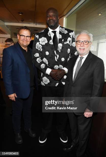 Andy Richter of TBS’s CONAN, Shaquille O'Neal of Inside The NBA on TNT, and Wolf Blitzer of CNN’s The Situation Room with Wolf Blitzer pose in the...