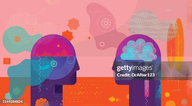 illustrazioni stock, clip art, cartoni animati e icone di tendenza di confronto tra intelligenza artificiale e intelligenza naturale - think different
