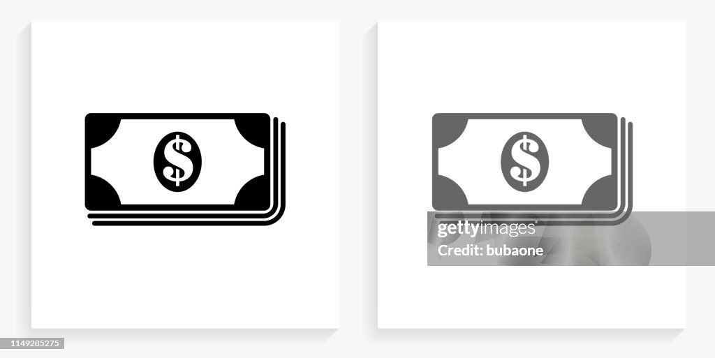 Money Stack Black and White Square Icon
