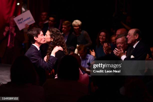 Rory Stewart OBE MP, Secretary of State for International Development kisses his wife Shoshana Stewart, as Kenneth Clarke MP and Sir Nicholas Soames...