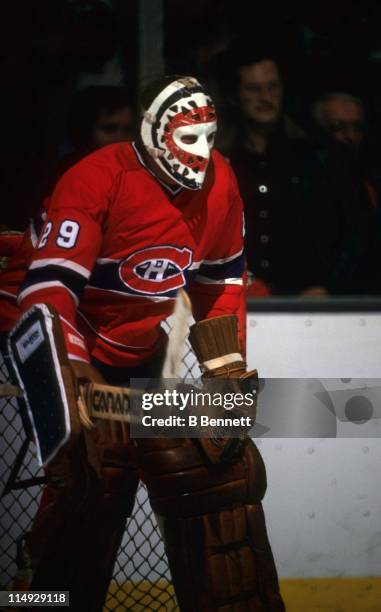 Goalie Ken Dryden of the Montreal Canadiens defends the net during an NHL game in March, 1979.