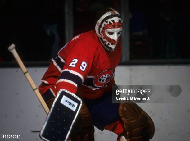 Goalie Ken Dryden of the Montreal Canadiens defends the net during an NHL game in March, 1978.