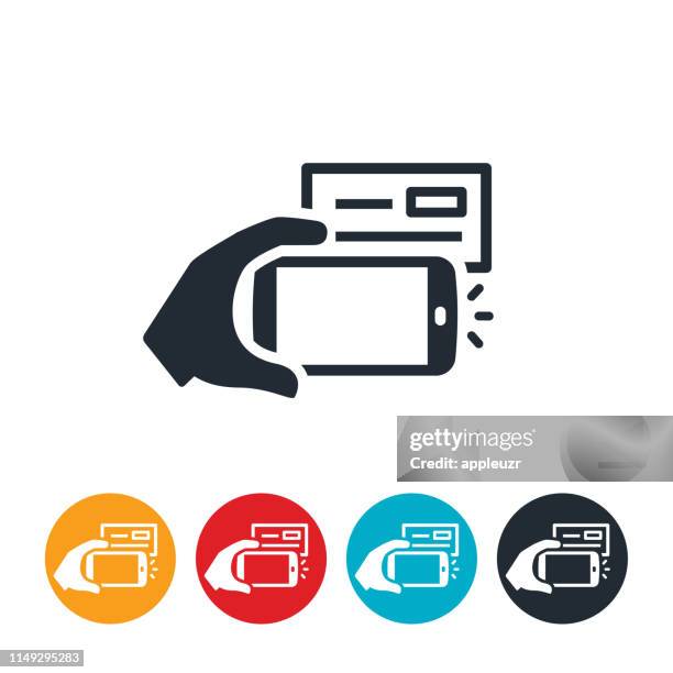 mobile check deposit icon - photographing stock illustrations