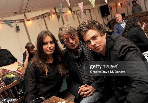 Lily India Robinson, Bruce Robinson and Willoughby Robinson attend Range Rover's Hay Festival dinner hosted by Dylan Jones and Nick Jones on May 29,...