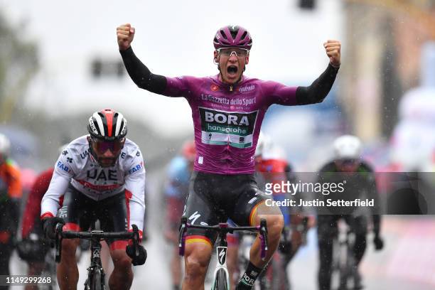 Arrival / Pascal Ackermann of Germany and Team Bora - Hansgrohe Purple Points Jersey / Celebration / Fernando Gaviria Rendon of Colombia and UAE -...