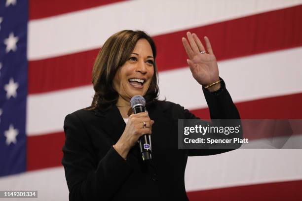 Democratic presidential candidate U.S. Sen. Kamala Harris speaks at a campaign stop on May 15, 2019 in Nashua, New Hampshire. The Democrat and...