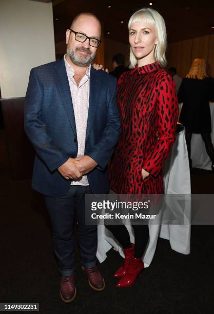 Graeme Manson and Mickey Sumner of TBS’s Snowpiercer pose in the WarnerMedia Upfront 2019 green room at Nick and Stef’s Steakhouse on May 15, 2019 in...