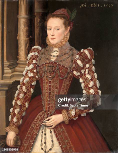 Portrait of a Woman A Young Lady, dated 1567 Dated in yellow paint, upper right: 'AN. DNI. 1567', unknown artist, 16th century, British