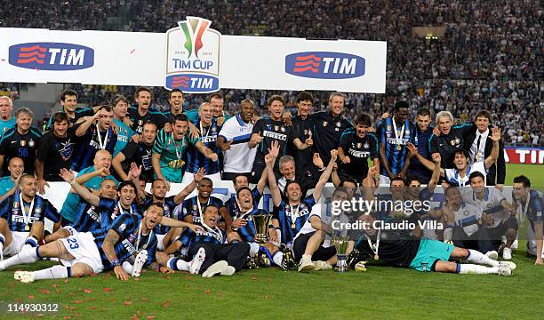 Internazionale Milano players celebrates after victory in the Tim Cup final during the Tim Cup final between FC Internazionale Milano and US Citta di...