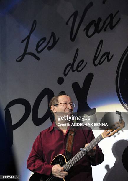 Kabyle, singer of Algeria Idir, during the continuation of the 10th mawazine music festival in tribute to the victims of the attack of Marrakech in...