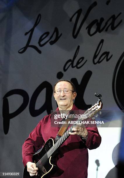 Kabyle, singer of Algeria Idir, during the continuation of the 10th mawazine music festival in tribute to the victims of the attack of Marrakech in...