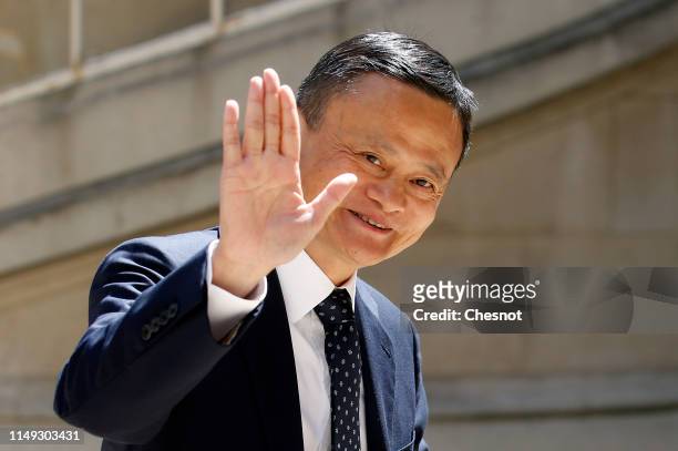 Chairman of Alibaba Group Jack Ma arrives to attend the "Tech for Good" Summit at "Hotel de Marigny" on May 15, 2019 in Paris, France. The second...