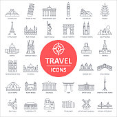 Travel Landmark Icons - Thin Line Vector