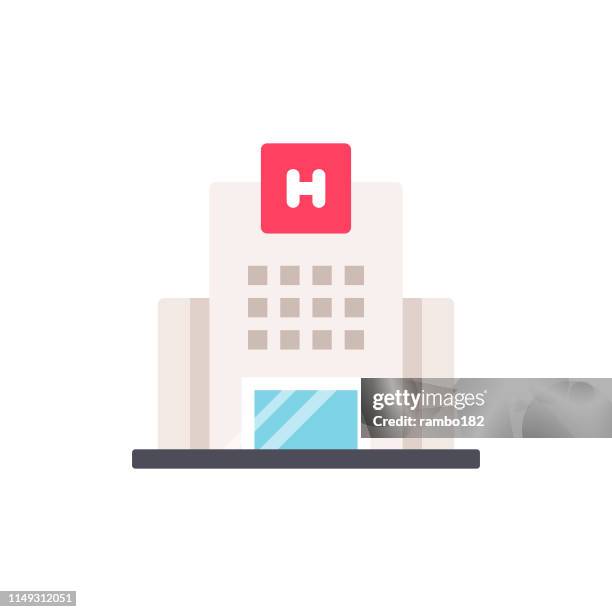 hospital flat icon. pixel perfect. für mobile und web. - hospital building stock-grafiken, -clipart, -cartoons und -symbole