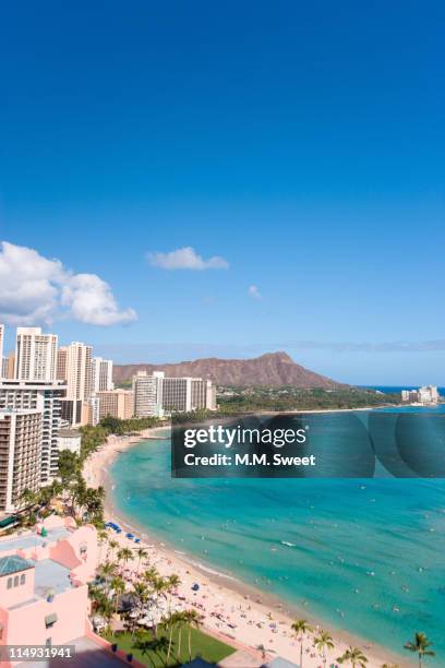 waikiki-hawaii-vertical - honolulu beach stock pictures, royalty-free photos & images