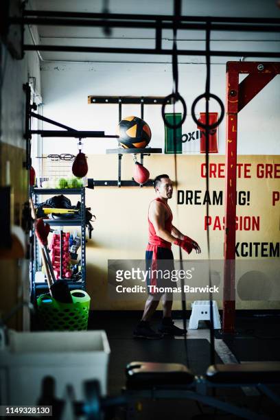Boxer working out in boxing gym