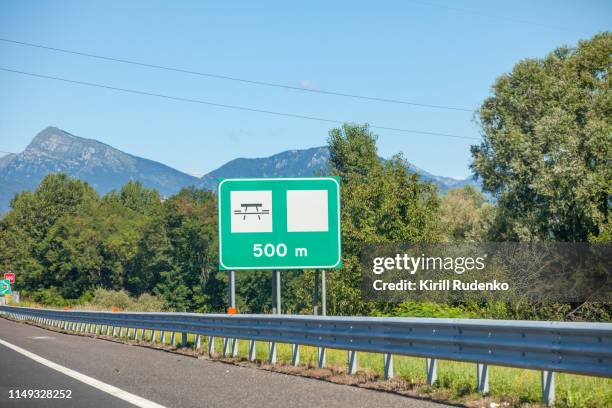 picnic site road sign on a32 highway in northern italy - expressway rest area stock pictures, royalty-free photos & images
