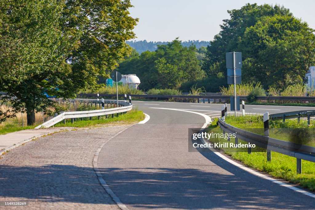 Deceleration lane leading to a rest station from an autobahn in Bavaria, Germany