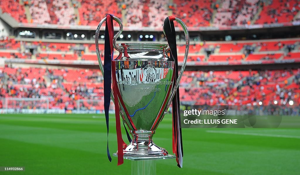 The Champions league trophy is pictured