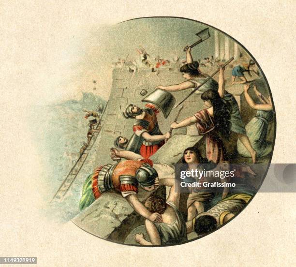 illustrazioni stock, clip art, cartoni animati e icone di tendenza di romani alla conquista di cartagine nel 146 a.c. - assedio