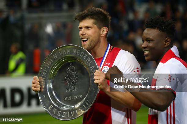 Klaas Jan Huntelaar of Ajax celebrates with the trophy after winning the Eredivisie following the Eredivisie match between De Graafschap and Ajax at...