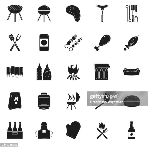 set - flat design bbq - barbecue icon - propane stock illustrations