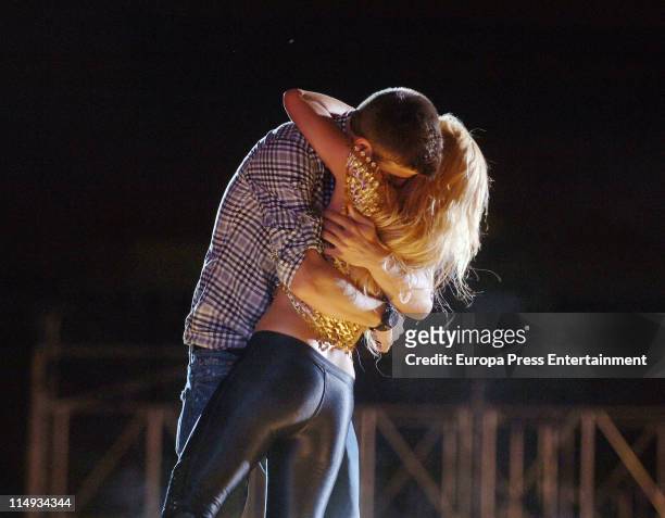 Barca Football player Gerard Pique goes on stage in Shakira's concert at the Lluis Campanys Olympic Stadium on May 29, 2011 in Barcelona, Spain.
