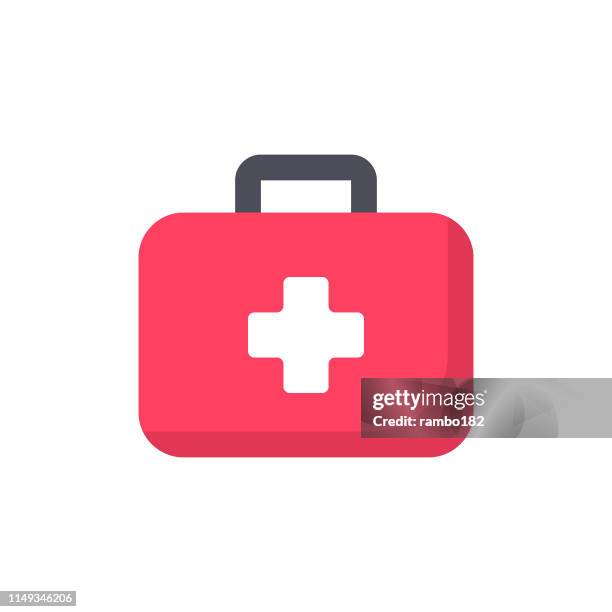 illustrations, cliparts, dessins animés et icônes de trousse de premiers soins plat icône. pixel parfait. pour mobile et web. - secourisme