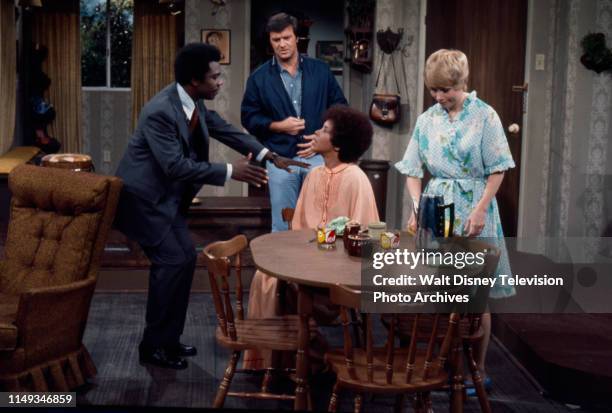 Harrison Page, Ron Masak, Janet MacLachlan, Joyce Bulifant appearing in the ABC tv series 'Love Thy Neighbor' episode 'The Marriage You Save May Be...