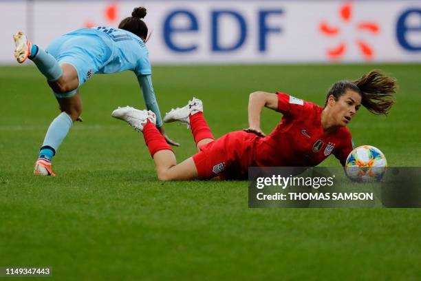 United States' defender Kelley O'Hara vies for the ball with Thailand's defender Sunisa Srangthaisong during the France 2019 Women's World Cup Group...