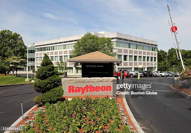 The exterior of the Raytheon headquarters in Waltham, MA is pictured on June 10, 2019.