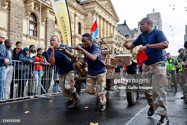 Members of the Air Defence Artillery Formation HQ team compete in the City of Cape Town artillery gun race on May 28 2011 in Cape Town, South Africa....