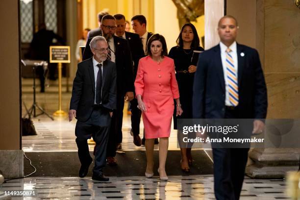 Speaker of the House Nancy Pelosi, walks through Statuary Hall in the U.S. Capitol Building after attending a vote on Capitol Hill on June 11, 2019...