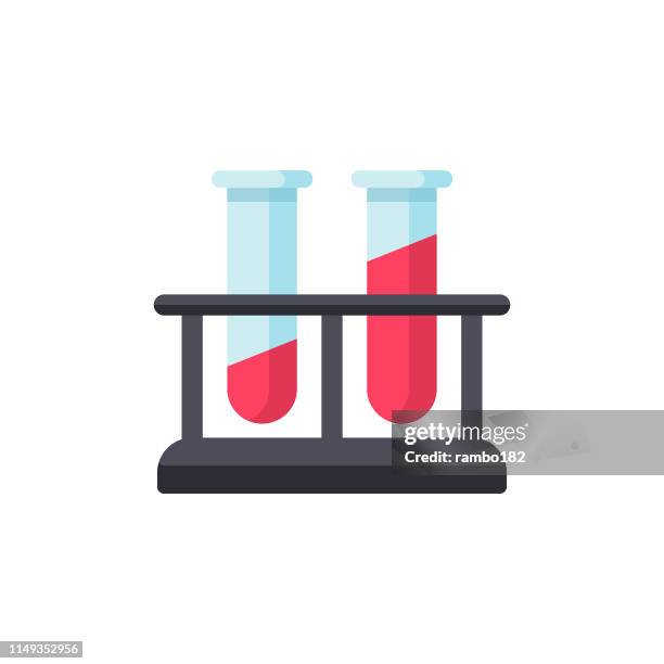 ilustrações de stock, clip art, desenhos animados e ícones de vial with blood flat icon. pixel perfect. for mobile and web. - proveta