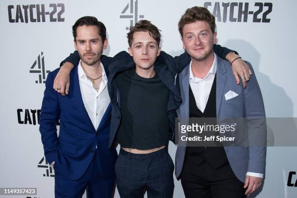 Martin Delaney, Gerran Howell and Josh Bolt attend the "Catch 22" UK premiere on May 15, 2019 in London, United Kingdom.
