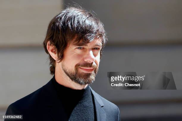Chief executive officer of Twitter Inc. And Square Inc. Jack Dorsey arrives to attend the "Tech for Good" Summit at Hotel de Marigny on May 15, 2019...