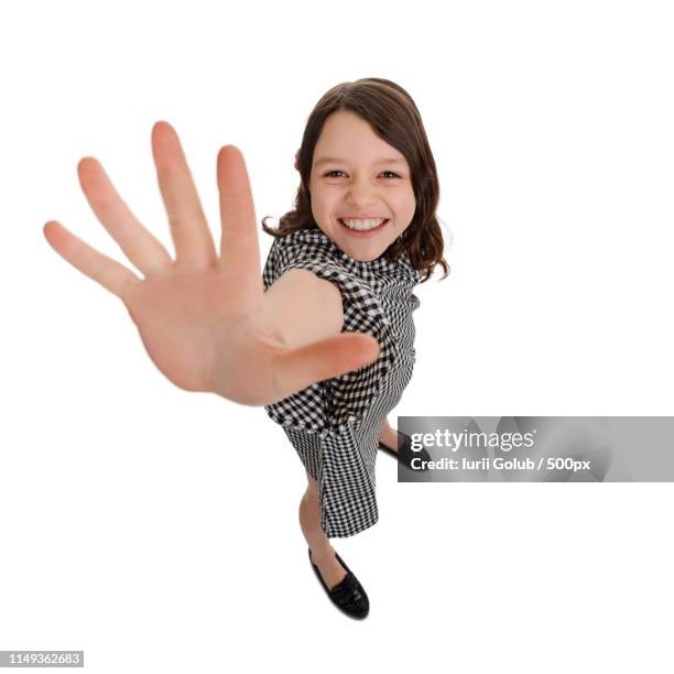 girl is giving high five - hand wide angle stock pictures, royalty-free photos & images