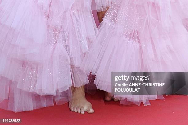 Close up of Slovak model Adriana Karembeu's bare feet as she poses on the red carpet before the screening of "The Beaver" presented out of competiton...
