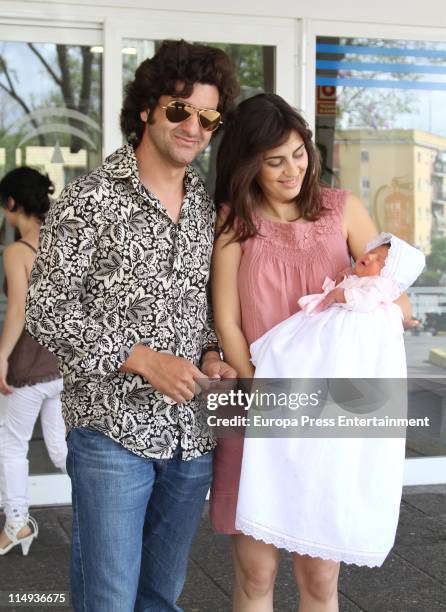 Bullfighter Morante de la Puebla and his wife Elisabeth Garrido present their newborn child, Maria who was born on April 28 on May 30, 2011 in...