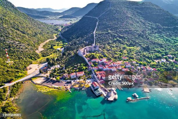 mali ston waterfront aerial view - mali aerial stock pictures, royalty-free photos & images